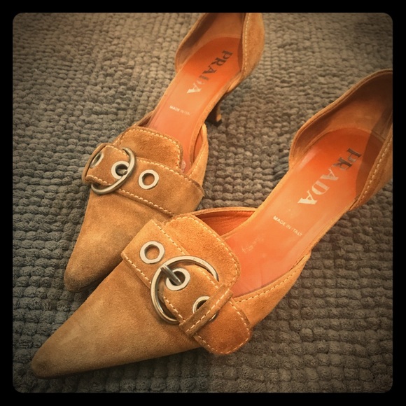 Prada Shoes - Prada Suede Mules with Kitten Heels